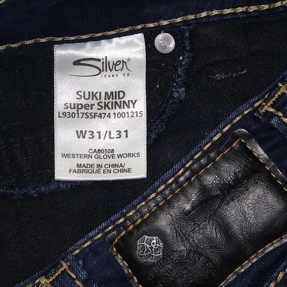 SILVER SUKI MID SUPER SKINNY STRETCH BLUE JEANS 31 (U.S. SIZE 11/12) - Picture 5 of 6